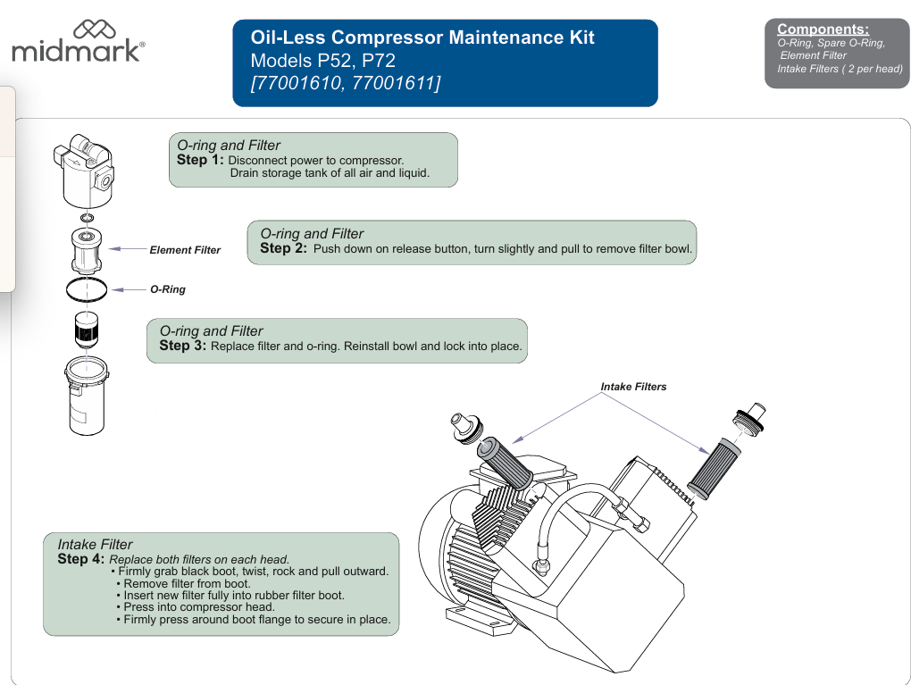 (image for) Midmark P72 Dental Compressor PM Kit